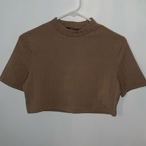 shein tan/brown super crop top short sleeve shirt